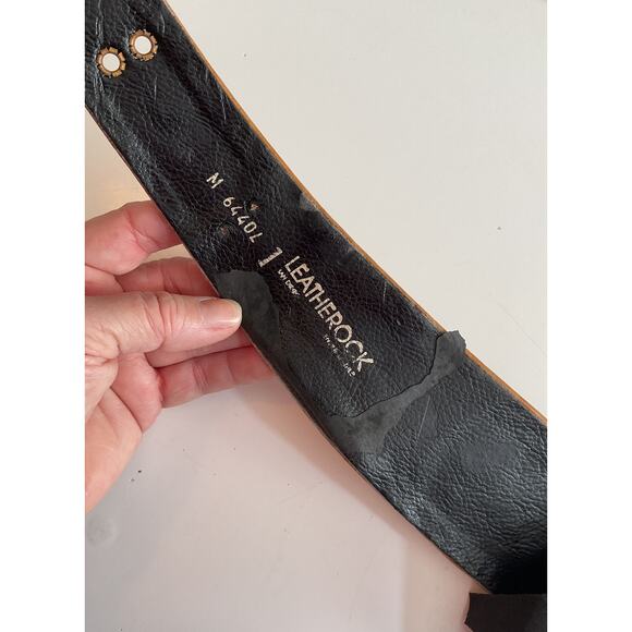 80s Nina Arjani Medium Leatherock Belt Black Blue Gold Leather - Picture 6 of 8